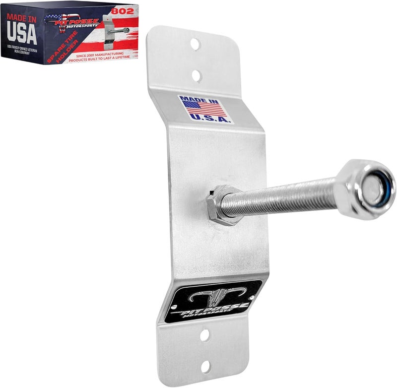 Pit Posse 802 Spare Tire Carrier Wall Mount Bracket for Enclosed Trailer - Made in USA - Wheel Mounted Aluminum Holder Rack Universal Fit for Utility Cargo Race Trailers, Van, Truck Storage Organizer - Image 1
